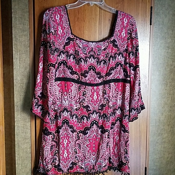 Free People Tops - Free People red paisley black lace Tunic Sz 12